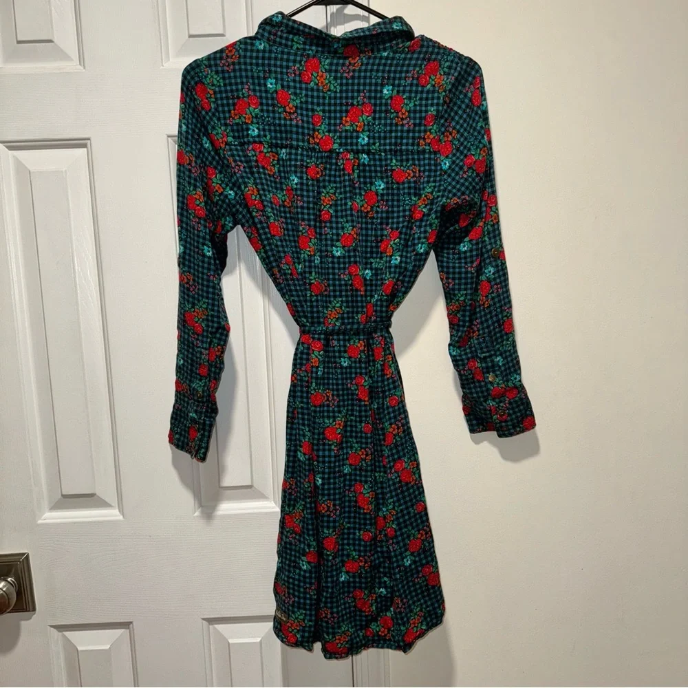Matilda Jane checkered floral fa la la long sleeve shirt dress green red S - Picture 13 of 16